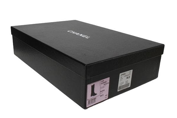 23.5cm CHANEL カーフスキン ロングブーツ BLACK