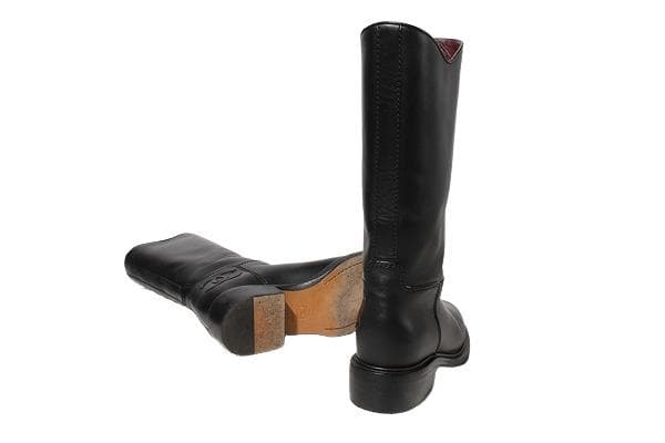 23.5cm CHANEL カーフスキン ロングブーツ BLACK
