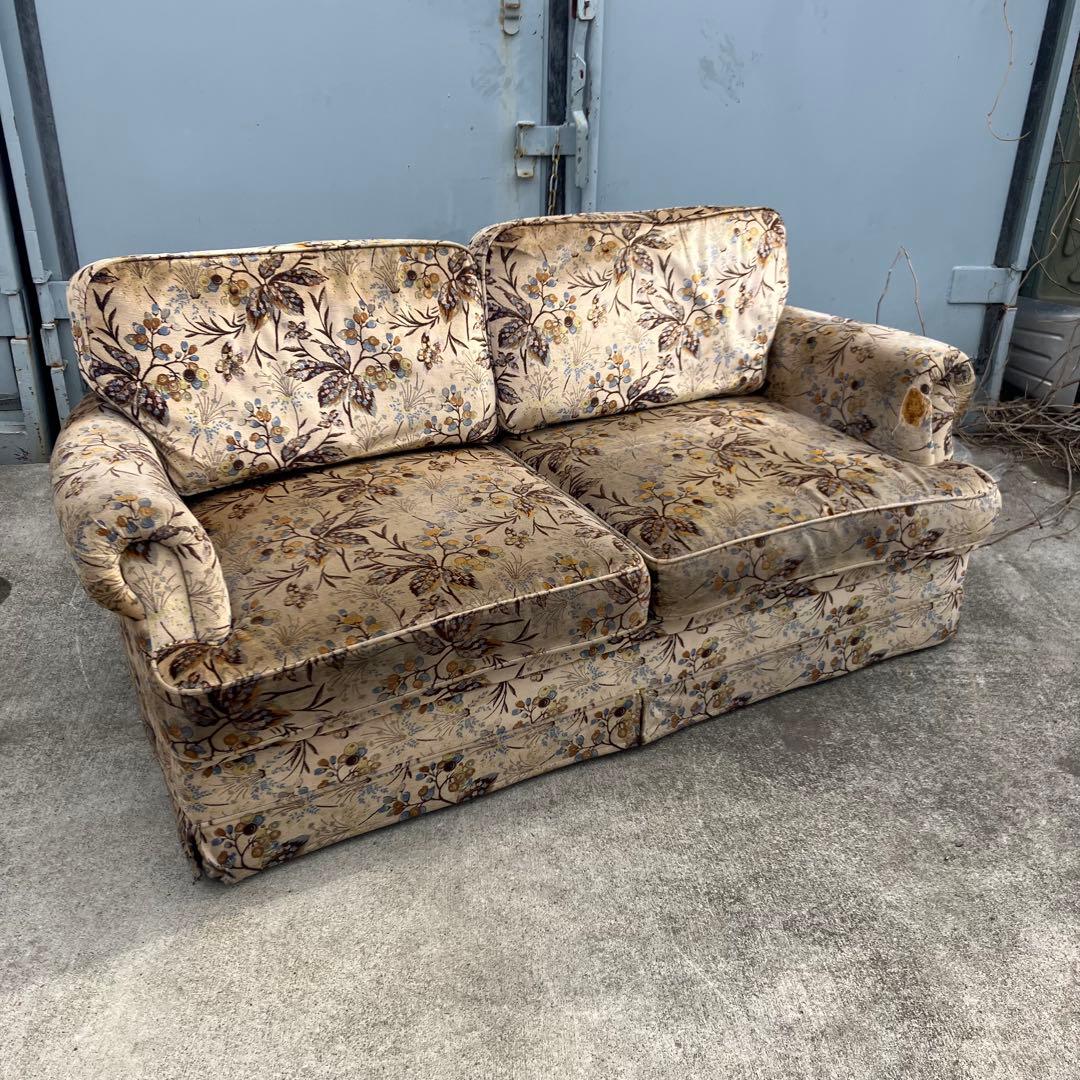 マルニ木工 地中海シリーズ 花柄ベロア 二人掛けソファー アームチェア