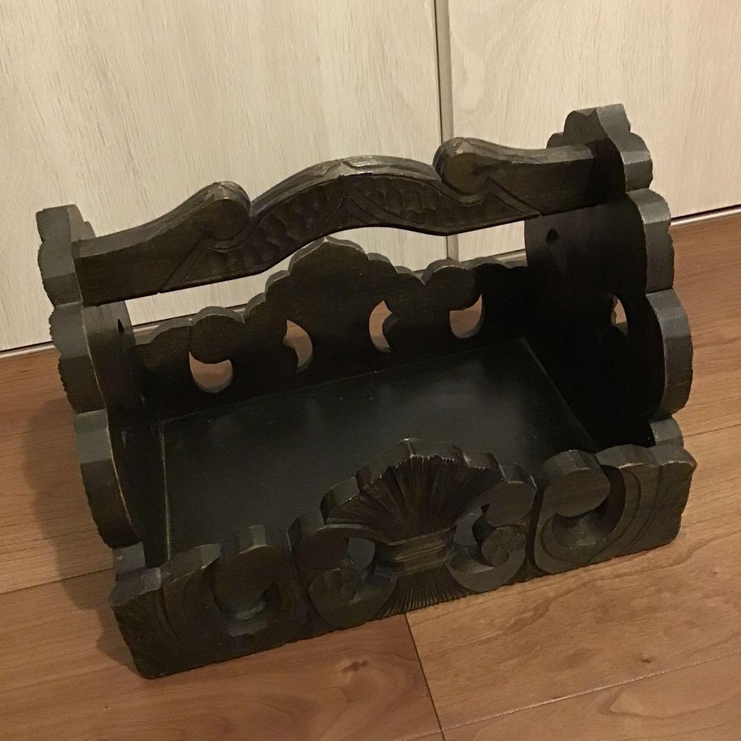 美品☆アイヌ工芸 木彫り 彫刻 アイヌ紋様 収納ボックス トレイ