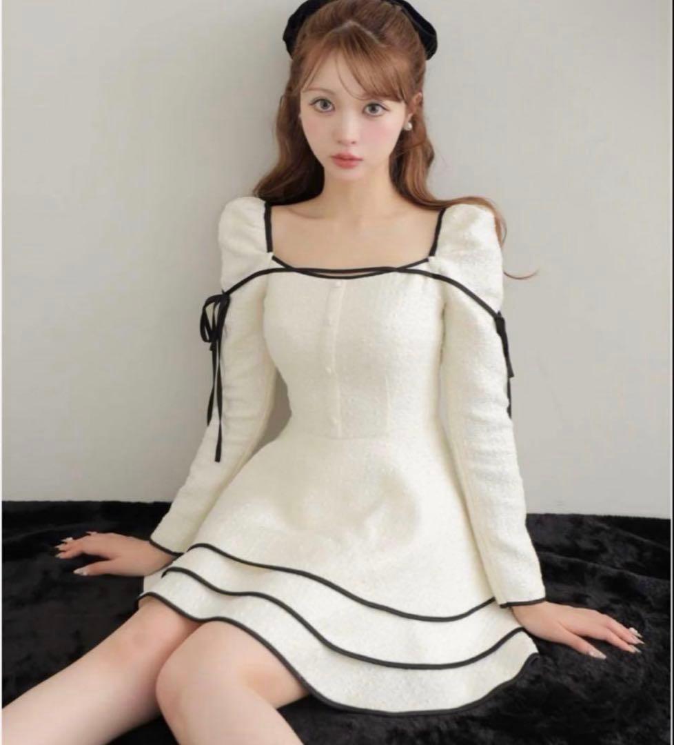 Ribbon trim tweed mini onepiece エムエメ Ribbon trim tweed mini onepiece(eme10746) – M me eme