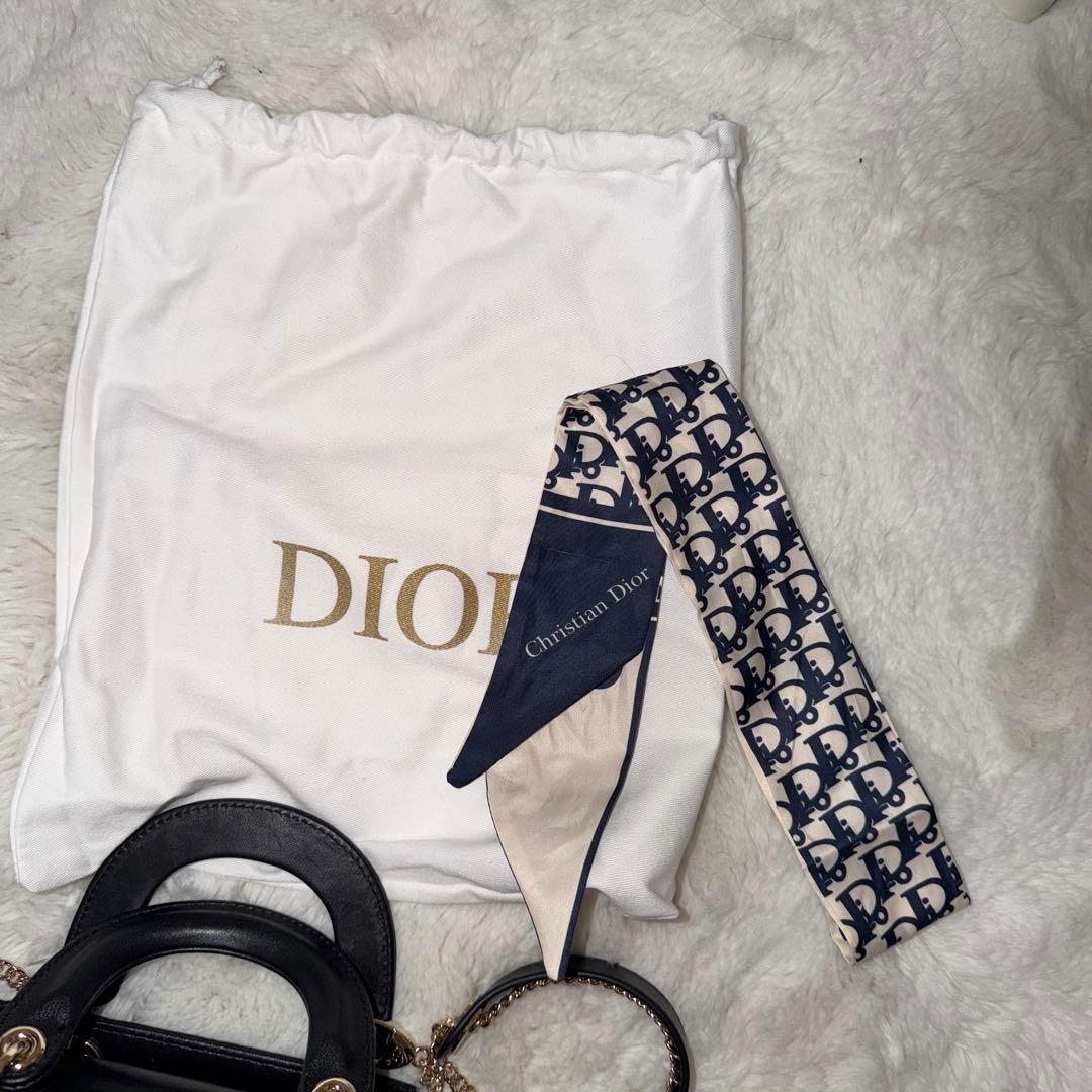 美品Dior レディディオール ミニ ブラック×ゴールド 箱・巾着