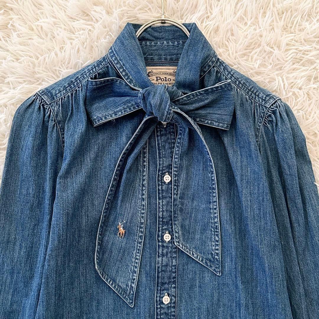 極美品✨希少 ポロラルフローレン ボウタイデニムブラウス シャツ