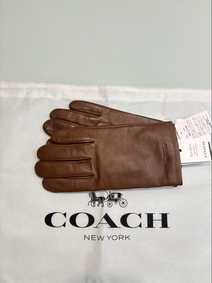 新品本物】COACHコーチレザー手袋グローブタグ付きダークブラウン限定