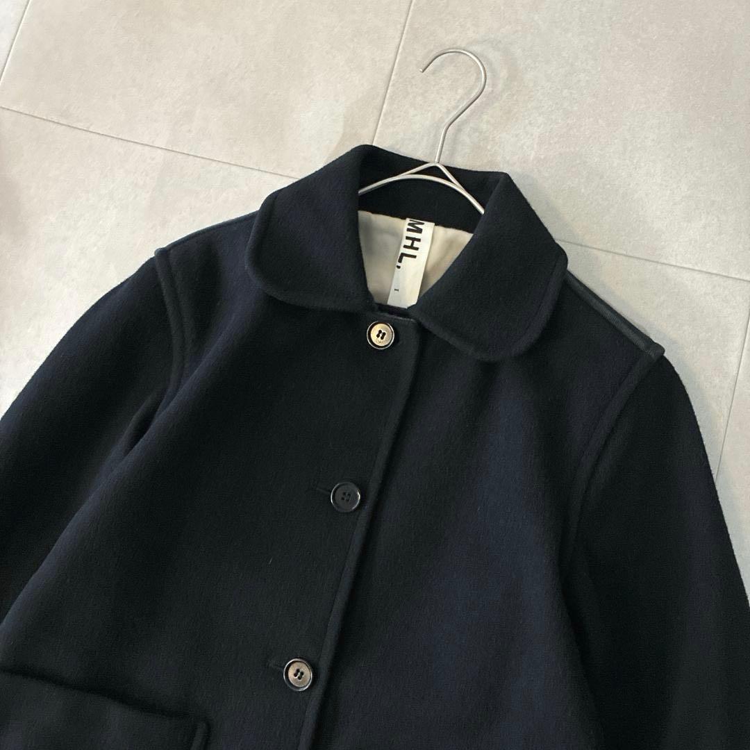 美品 MHL.♡英国製 ウール メルトン ショートコート ブラック 異素材