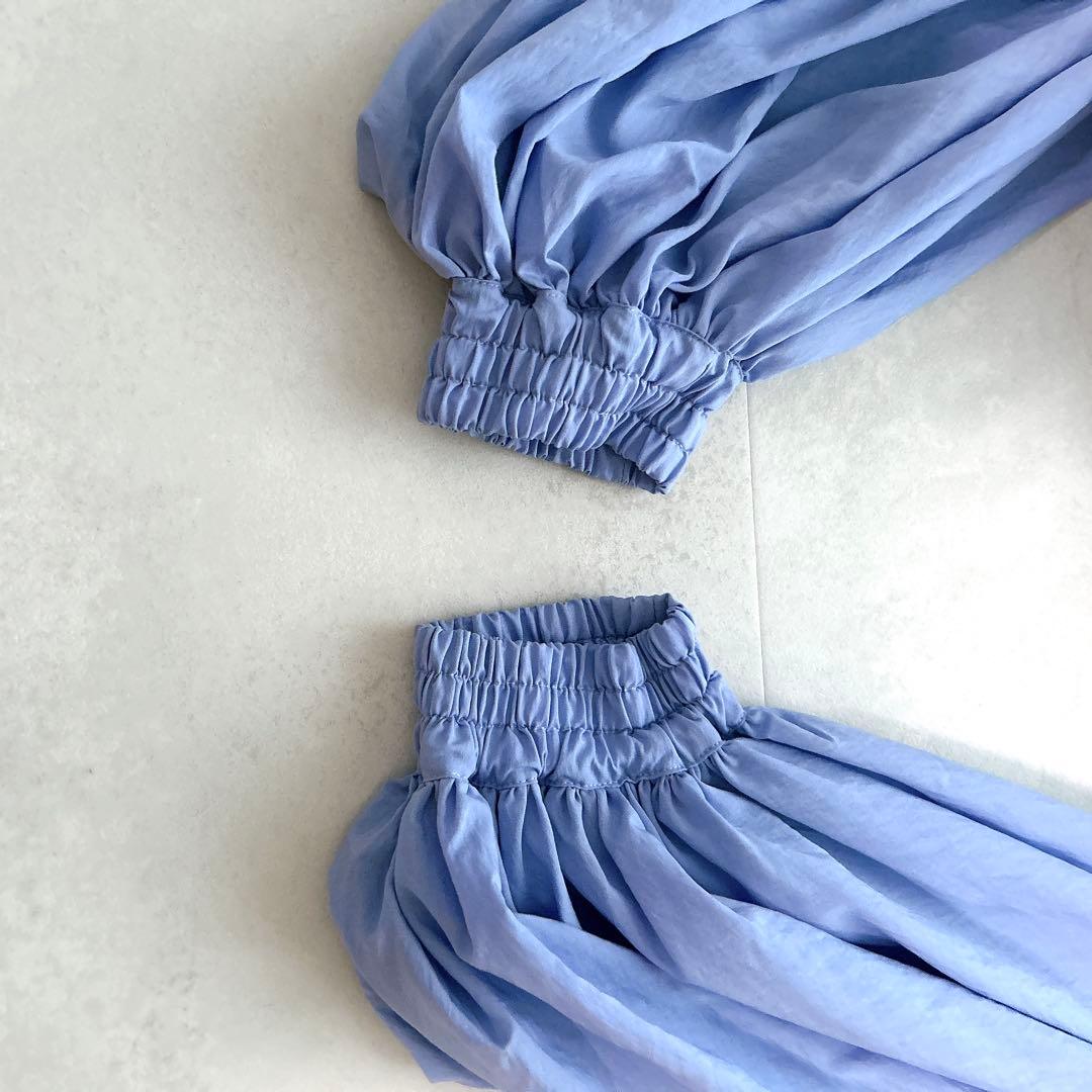 タグ付✨24SS✨現行 フミエタナカ シアーギャザーシャツ ブルー フリル