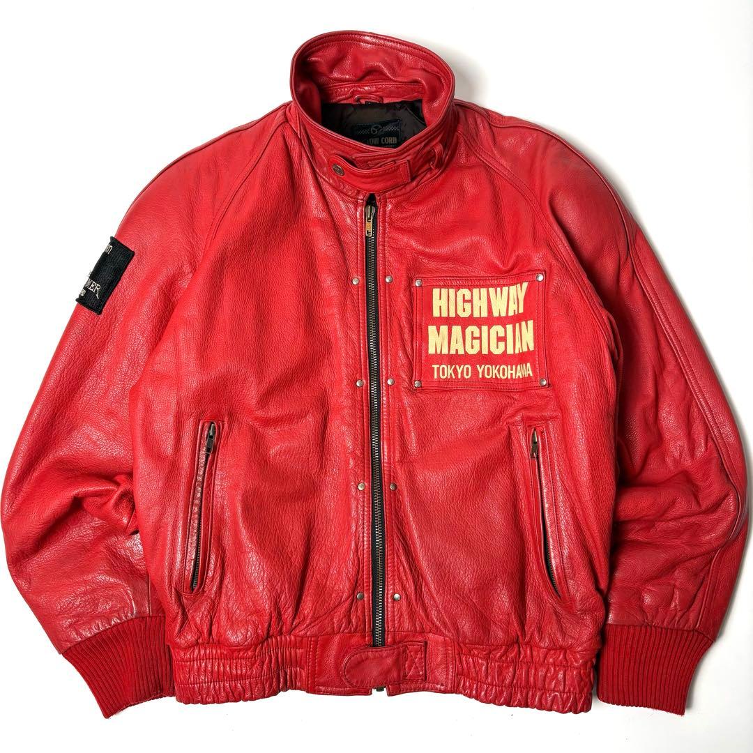 牛革】イエローコーン レザー ライダースジャケット 赤 L - メルカリ