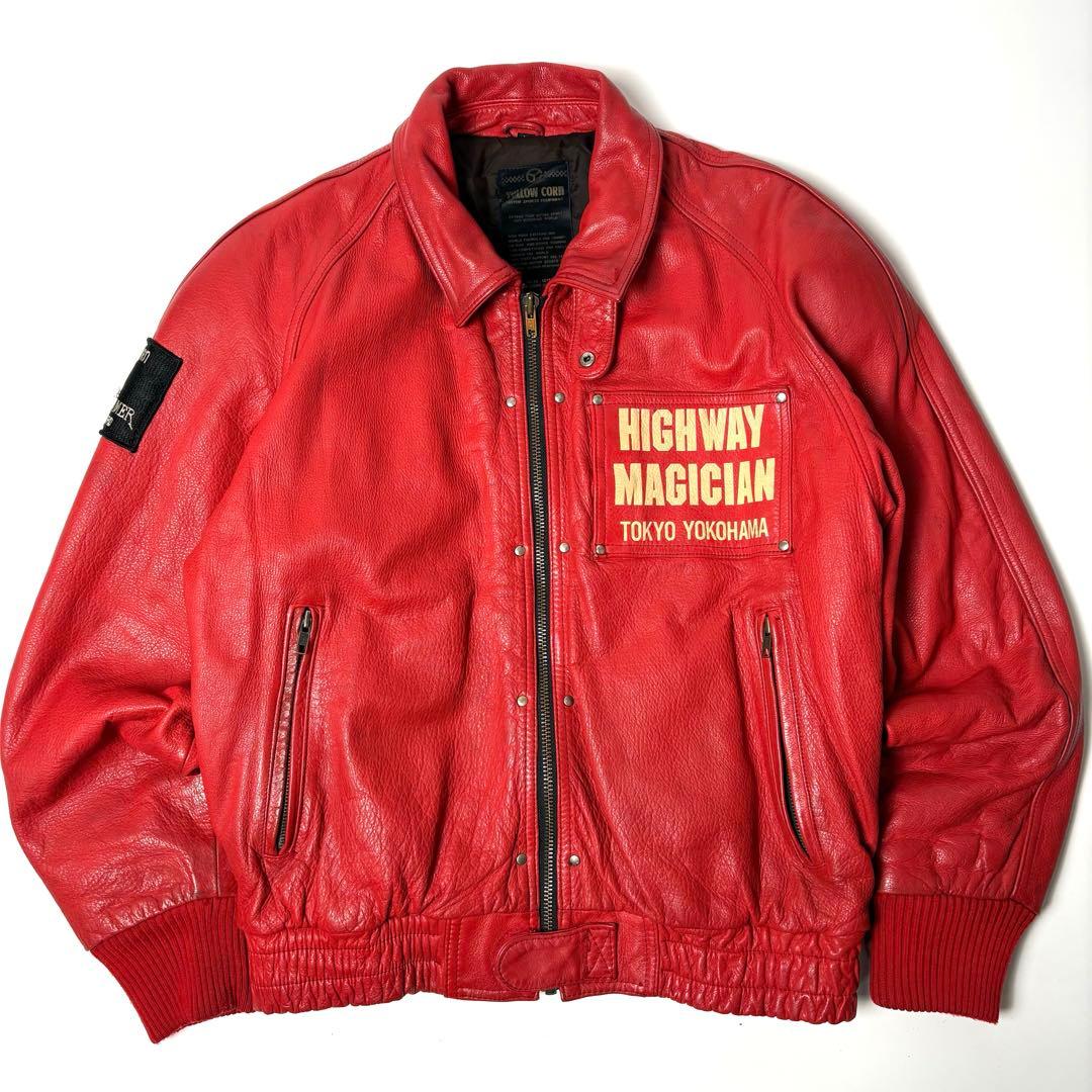 牛革】イエローコーン レザー ライダースジャケット 赤 L - メルカリ