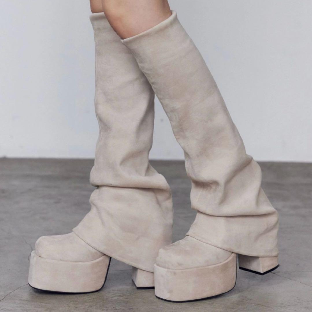 【美品】EMODA ルーズカバーフレアフィットブーツ EMODA】ルーズフレアカバーフィットブーツレディースファッションの