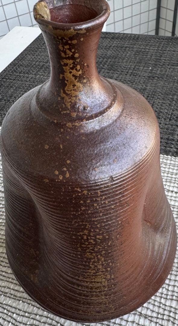 江戸時代 備前焼 焼締 臍徳利型保存壺 金直しあり 古陶 民