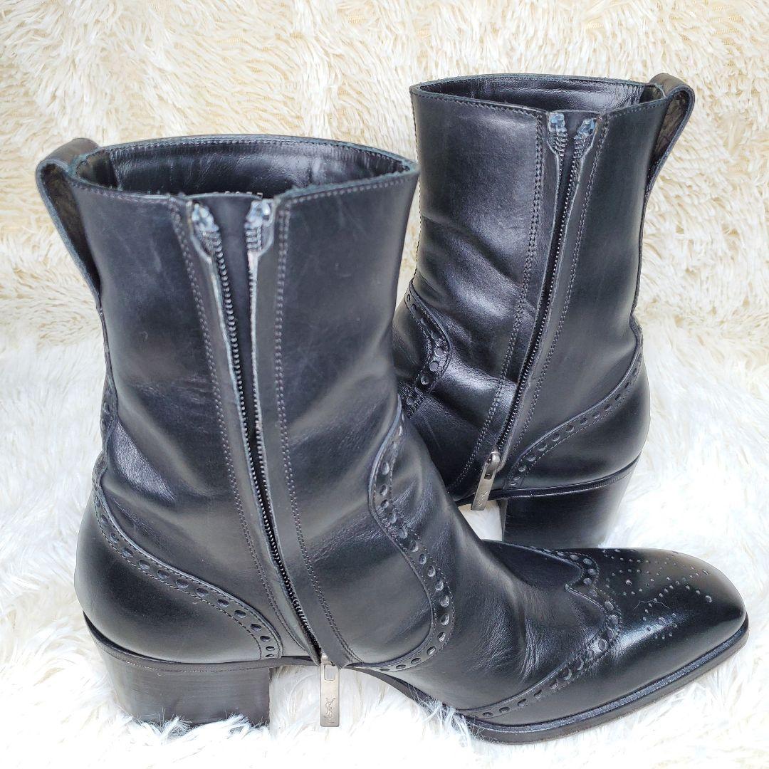 【美品】イヴサンローラン　ジョニーブーツ　サイドジップ　黒　レザー　26.5cm