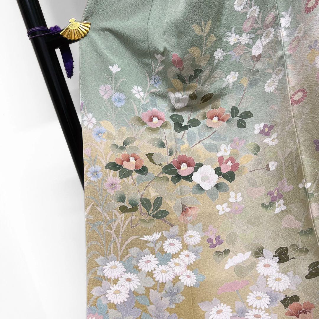 未着用 訪問着 花模様 椿 桜 菊 撫子 グラデーション 着物 064a d