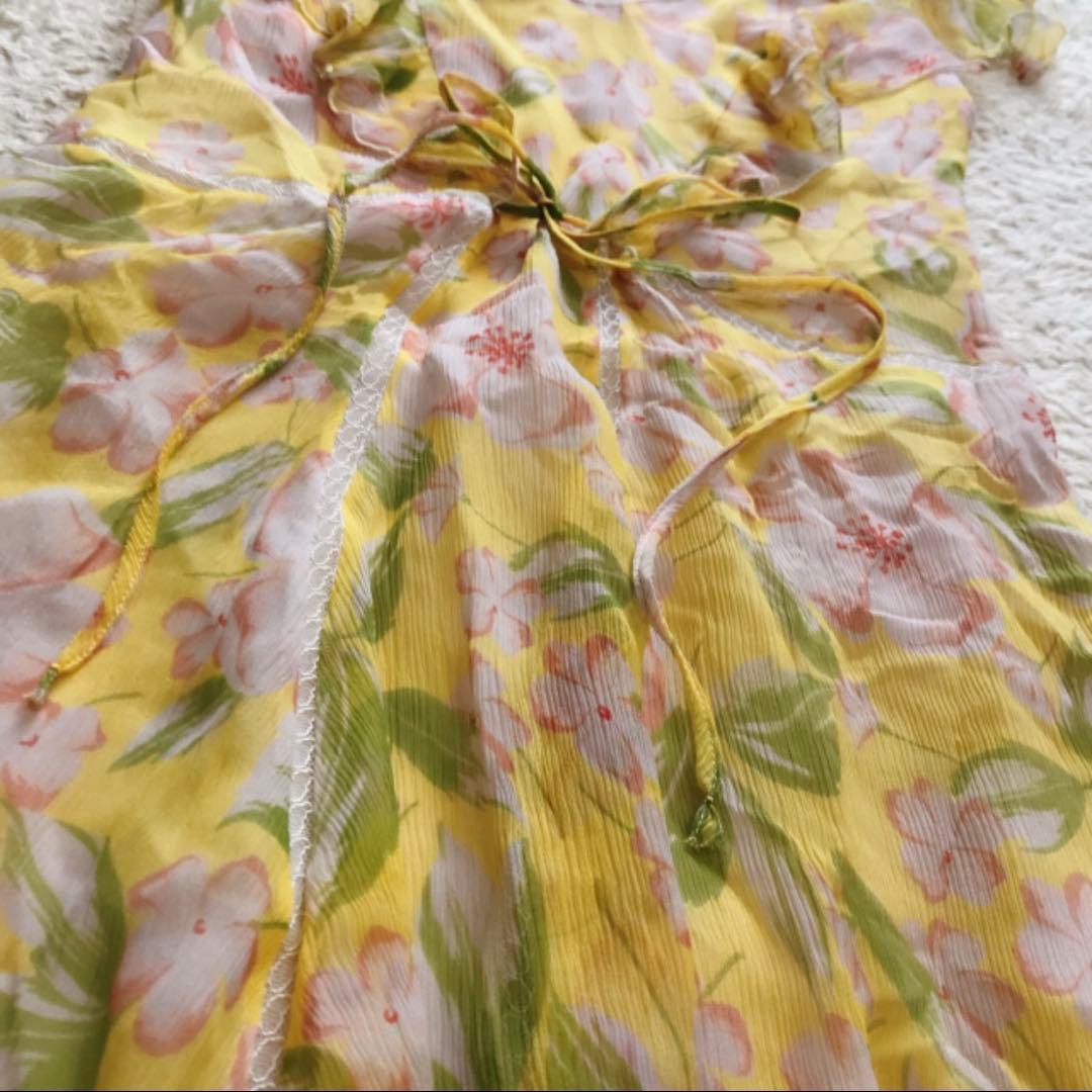 ブルマリン 花柄シフォンワンピース イエロー - メルカリ