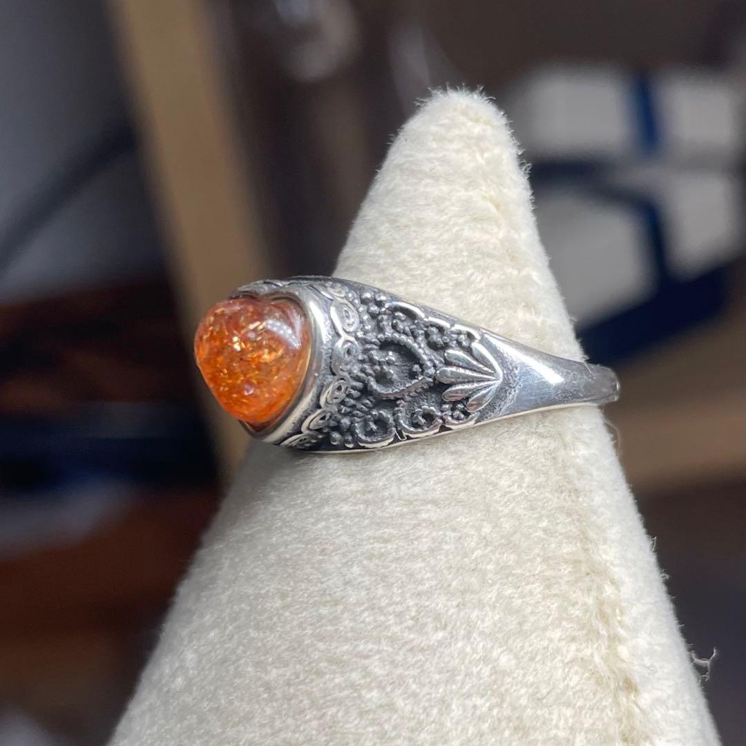 天然石リング アルーシャサンストーン 濃オレンジシラー 7*7mmSV925