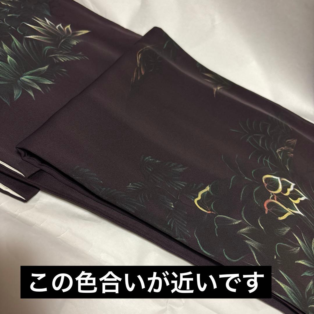 正絹付下げ トールサイズ 裄69 茶紫 油絵風 草花 身丈169.5 幻想的