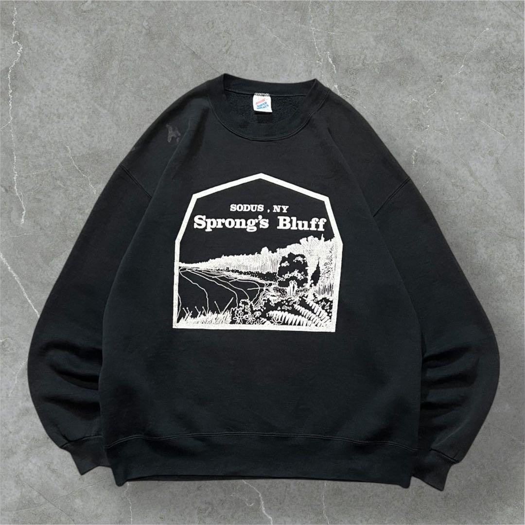 90s USA製 JERZEES N.Yスーベニアスウェットブラック襤褸フェード