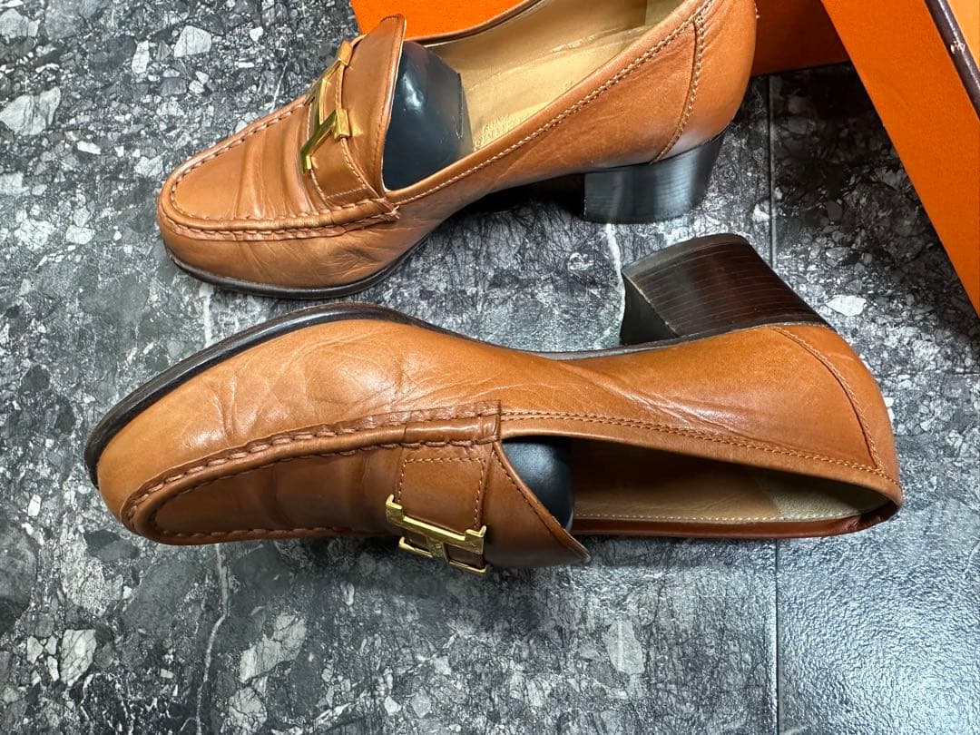 年末セール処分HERMES 37ブラウンレザー ローファー