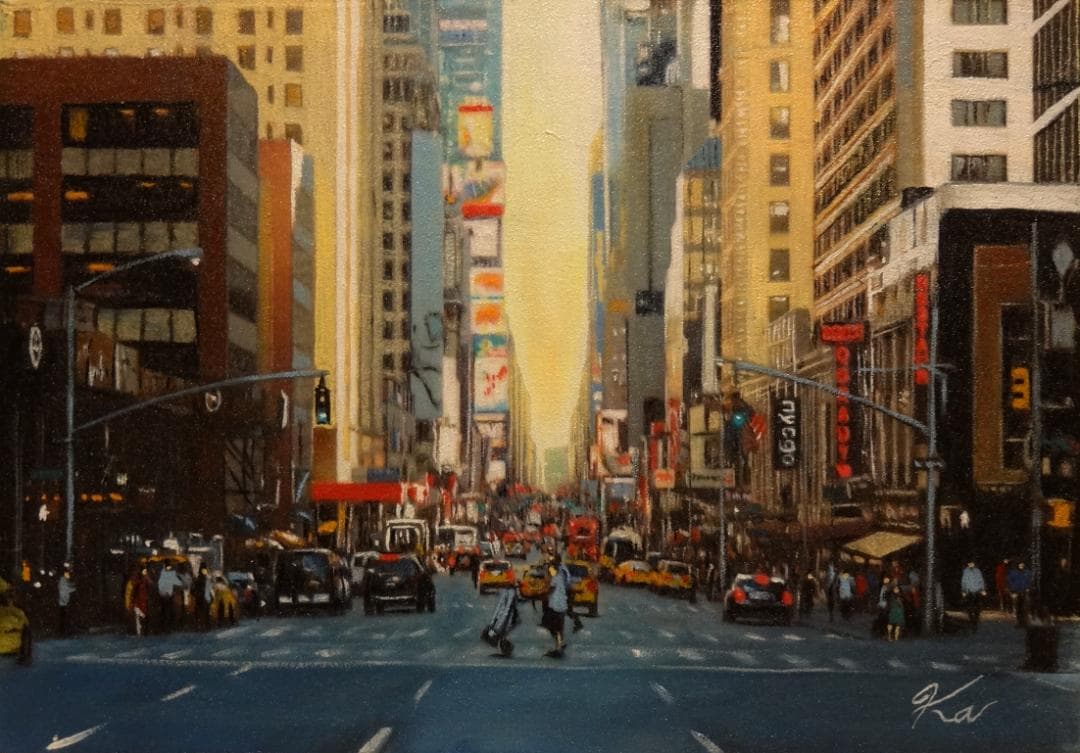 上鈴木正一 油彩画 S.M『夕暮れのマンハッタン』新作原画 オススメ作品です!!