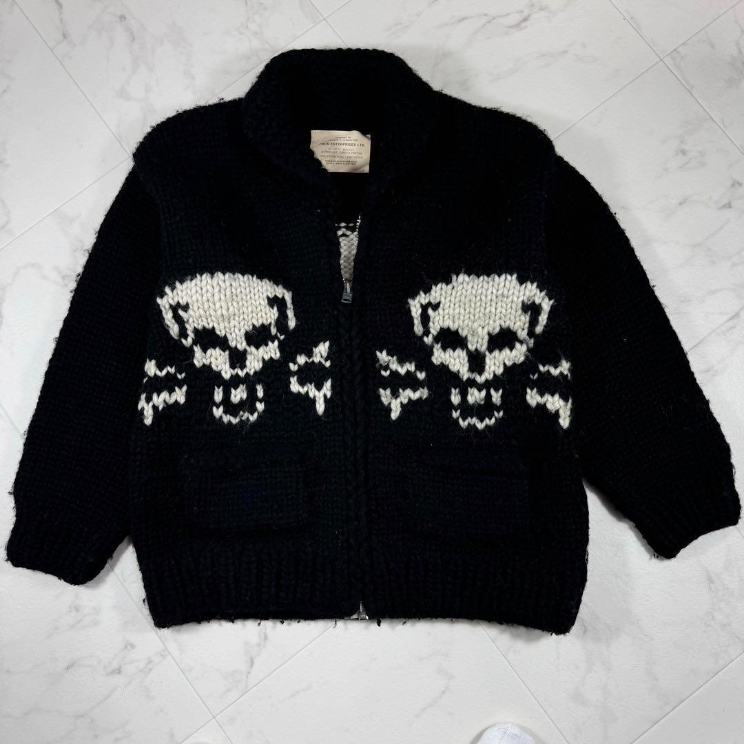 ヴィンテージ カナダ製 ハンドニット カウチンセーター スカル 骸骨