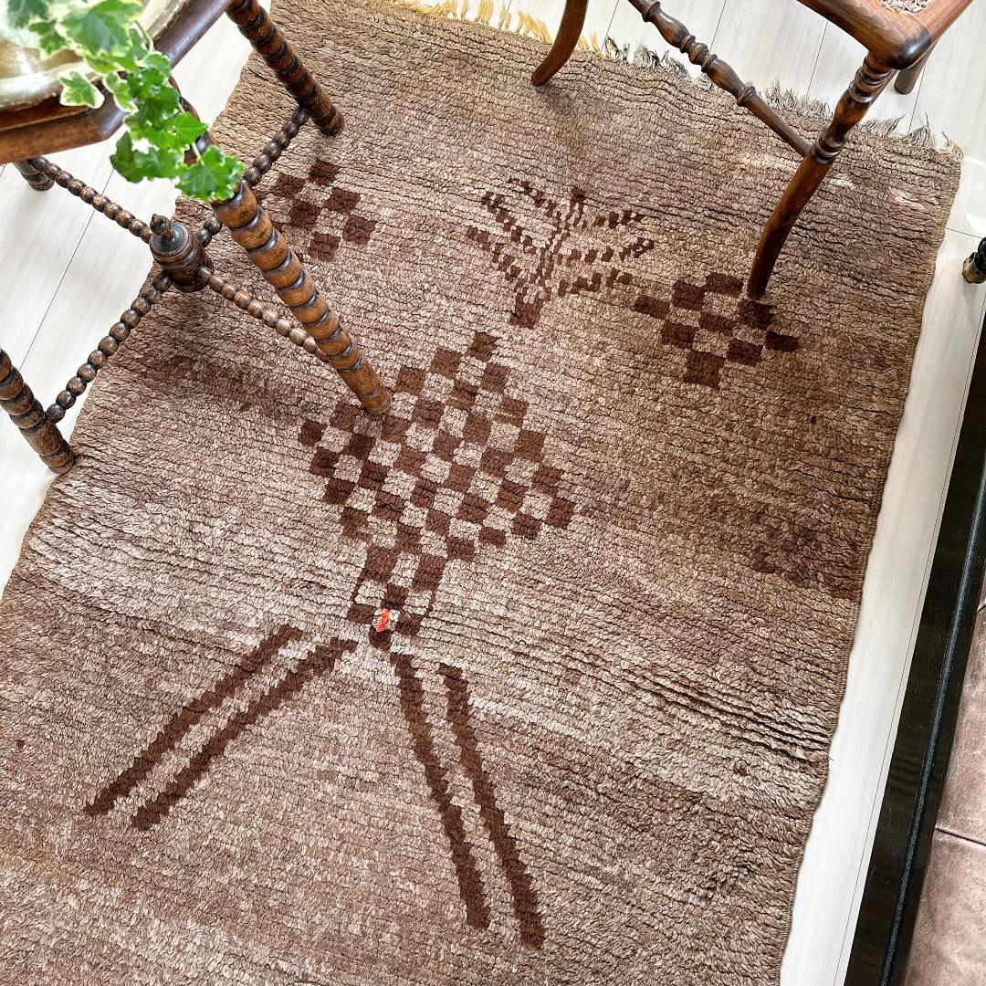 モロッコ製ヴィンテージラグ132 レア ブラウン グレージュ ベージュ ブジャド ヴィンテージラグ ブラウン モロッコ ラグマット モダン 310×195cm