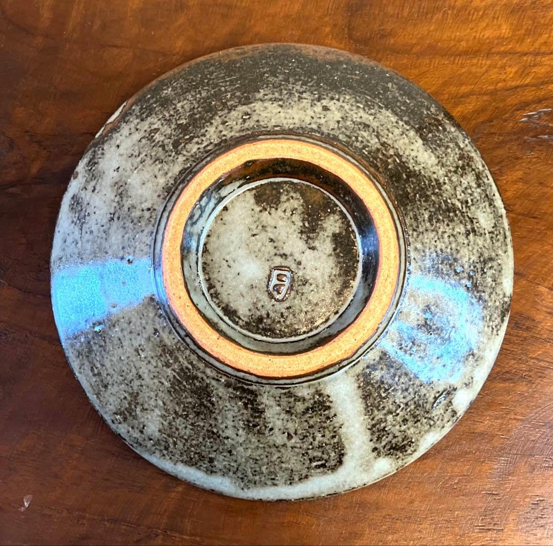 島岡達三 益子焼 竹文中皿 六枚象嵌赤絵組皿 箱入り 18cm 人間国宝