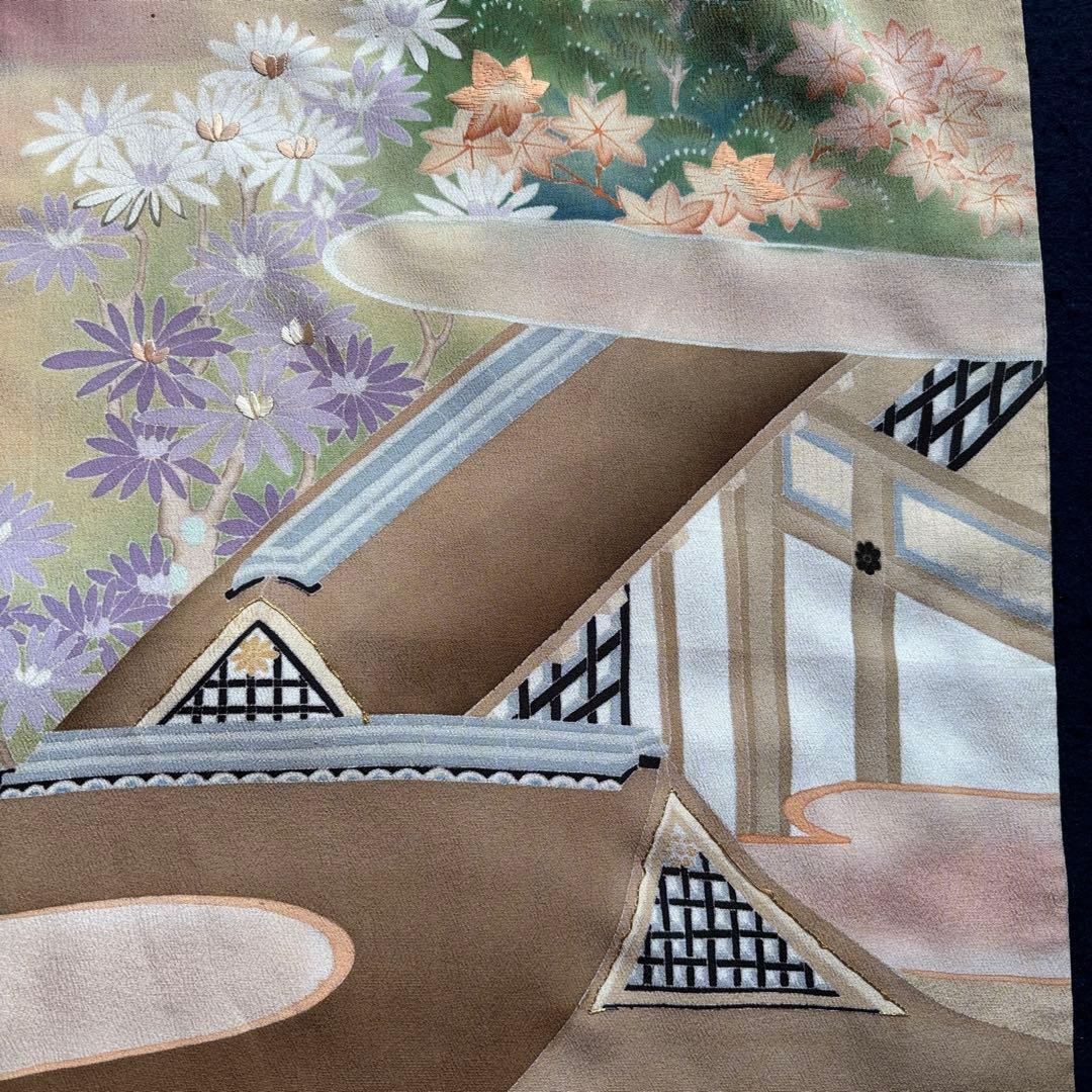 アンティーク振袖 薄紫 おしどり御所車文様ヴィンテージ正絹淡色