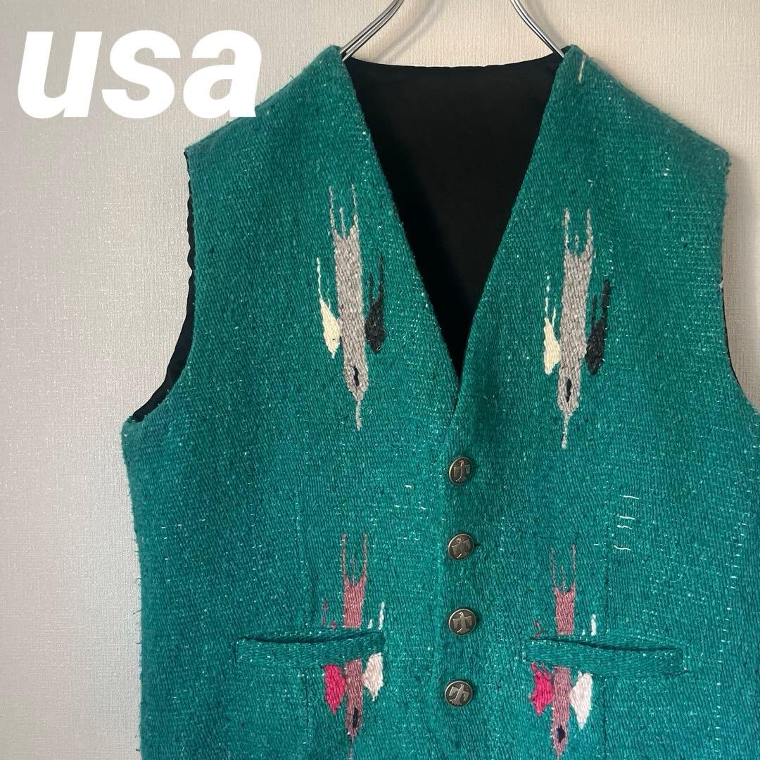 usa製 希少 サンダーバード柄 チマヨベスト 民族 希少 オルテガ サンダーバード柄 38スクエア チマヨベスト ORTEGA'S