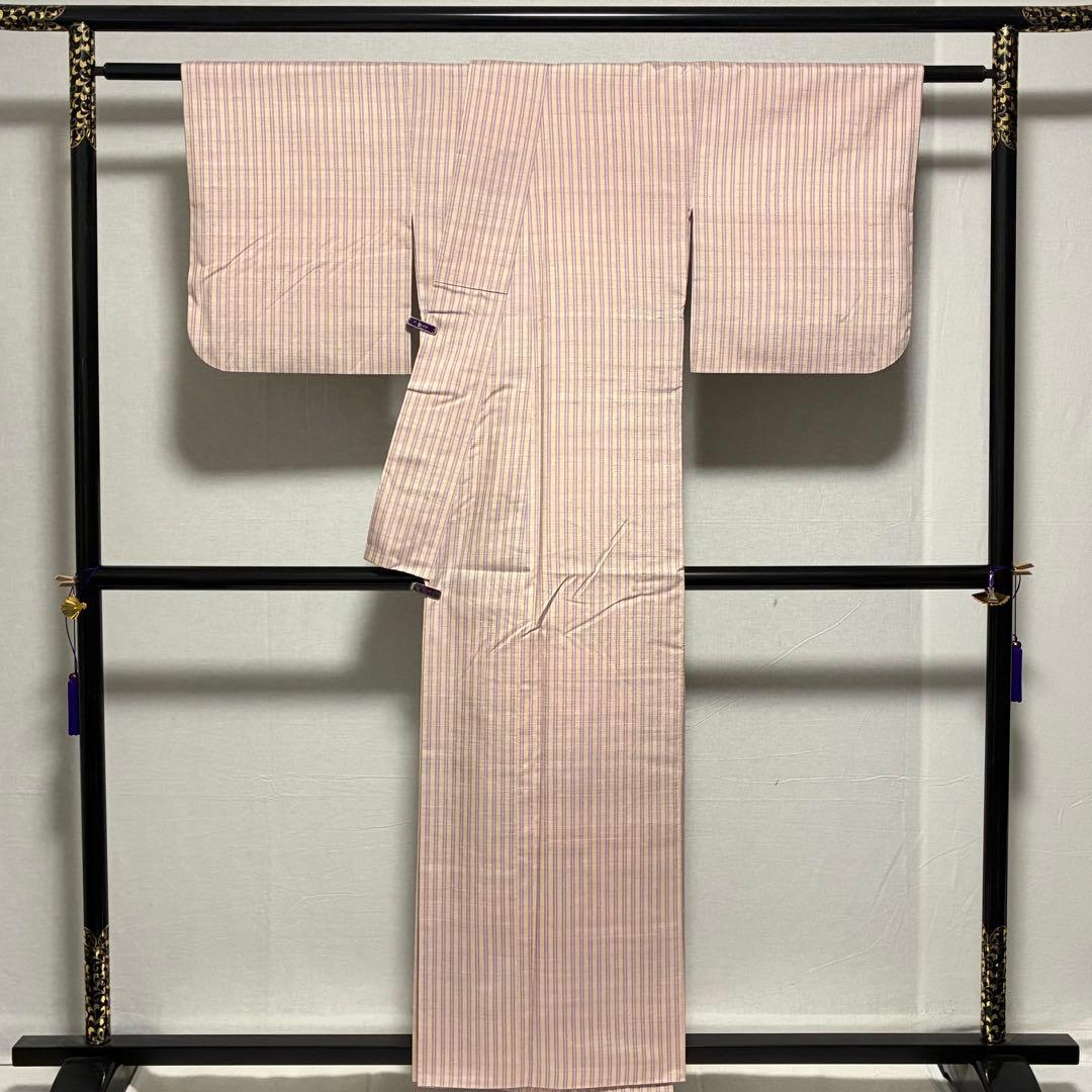 D146 米沢 紅花紬 新田英行 新田間道 証紙付き 正絹 着物 袷 極美品