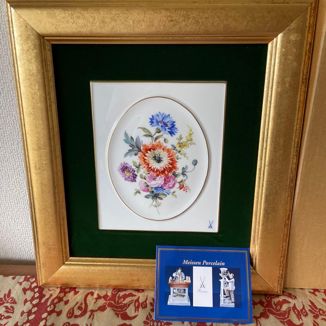 額装五つ花＊額装34cm×31cm・画18cm×15cm・Meissen・美品