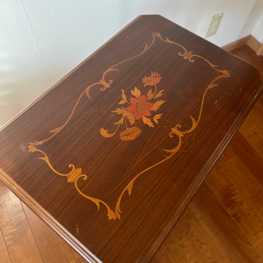 新品家具・インテリア - 象嵌♦︎木製花柄装飾2段サイドテーブル