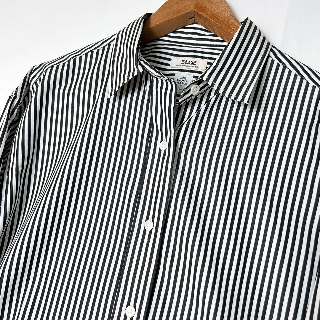L'ESSAGE Thomas Mason レギュラーカラー ロングシャツ 黒 - メルカリ