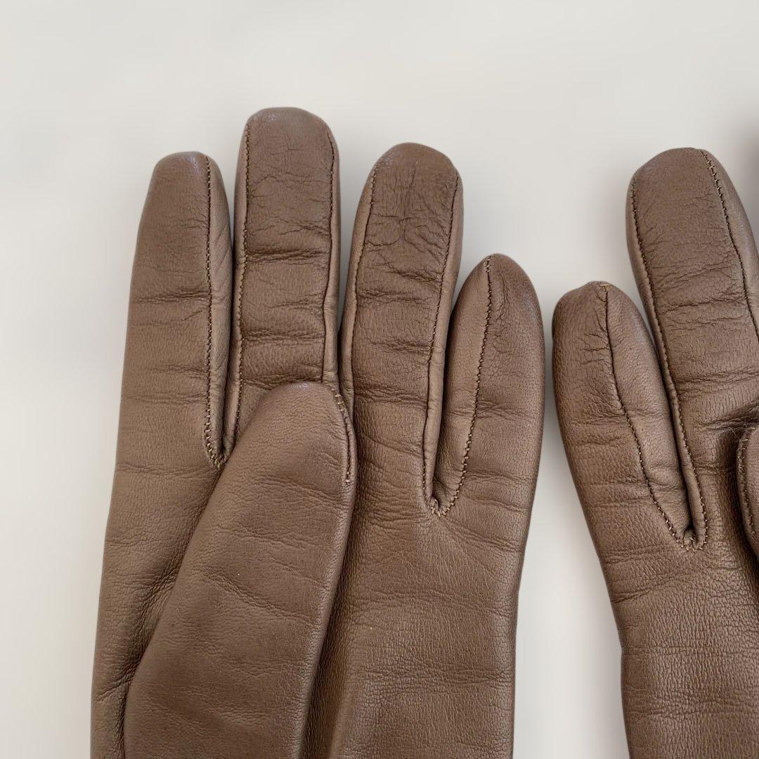 美品 セルモネータ レザーグローブ ブラウン 革手袋 カシミヤ裏地