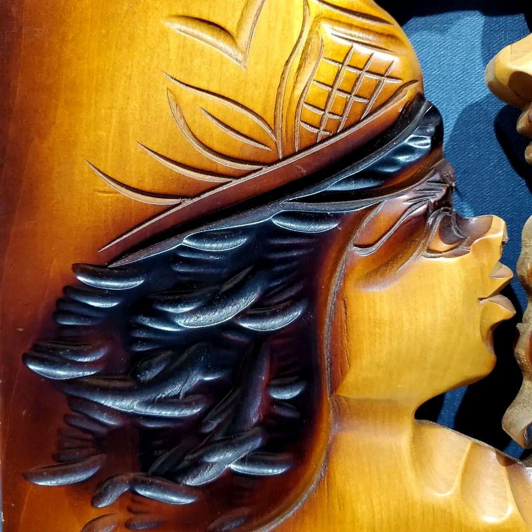 北海道 アイヌ木彫り 木製レリーフアート 壁掛け 民芸品 骨董品 昭和