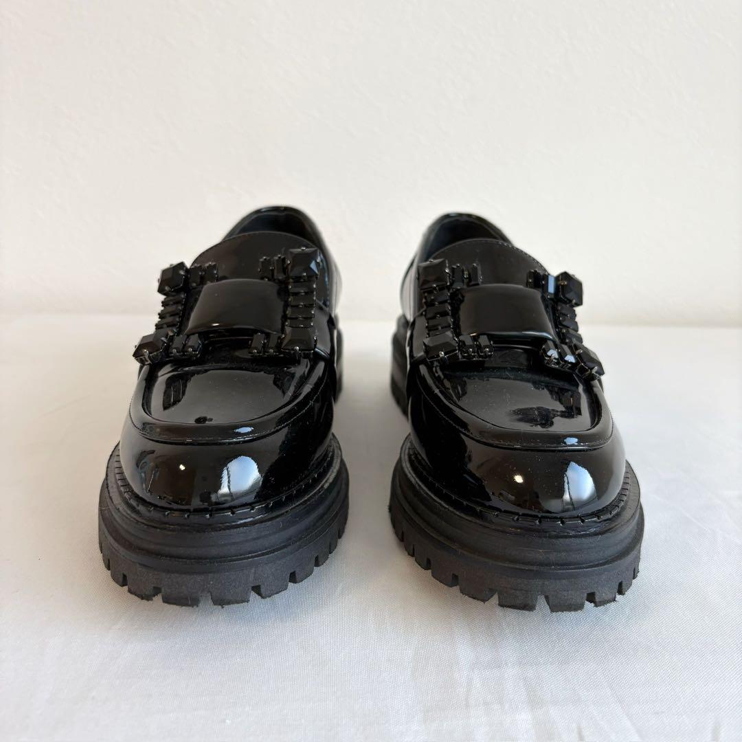 ⑤ 中古美品Sergio Rossi クリスタルバックル ブラック 22.5cm