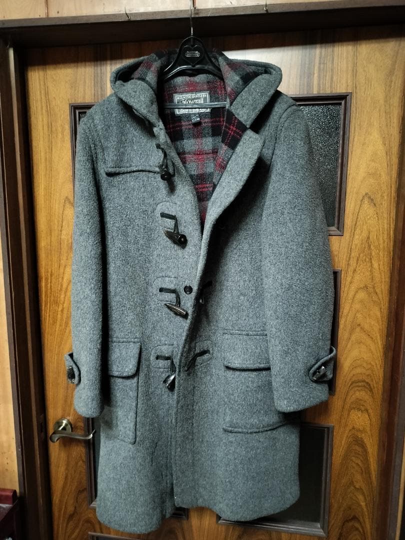 英国製】グローバーオール ダッフルコート 38 L相当 グレー 赤チェック柄