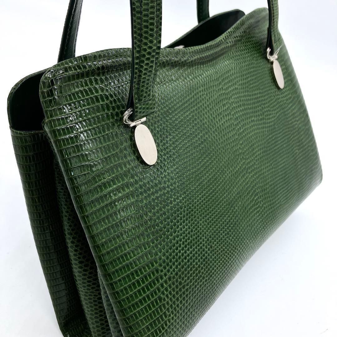 希少リザード本革【MARUU】ハンドバッグ グリーン フォーマルバッグ