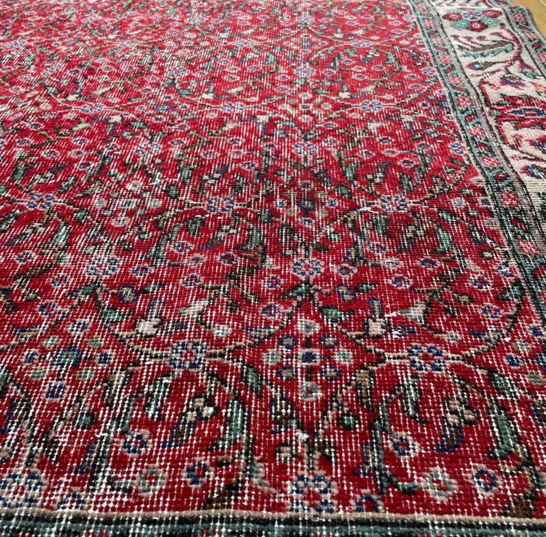 大判 162×262 クリーム縁取り ストロベリー草花 トルコヴィンテージ