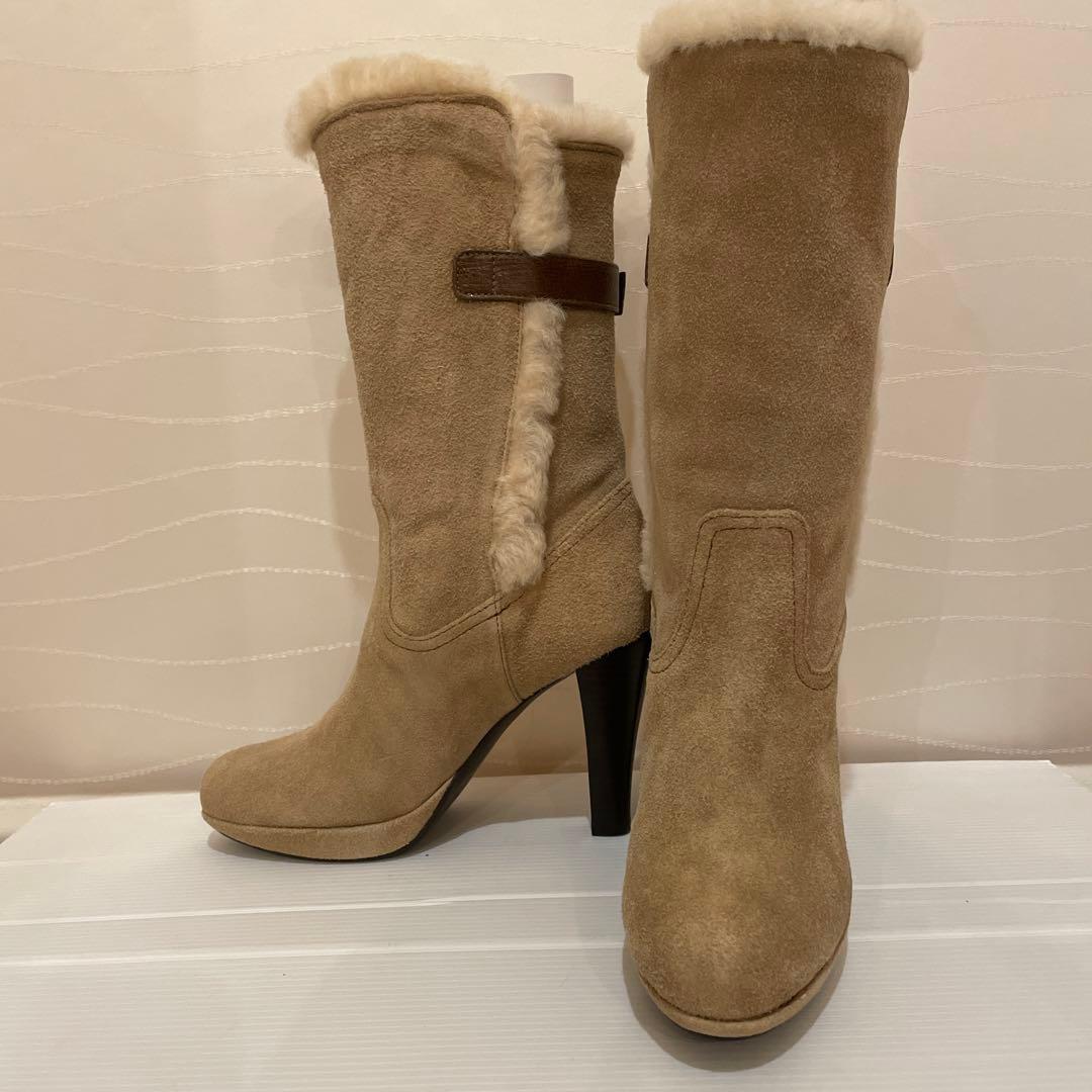 【未使用品】DIANA ダイアナ ファー付スエードブーツ ベージュ 21.5cm