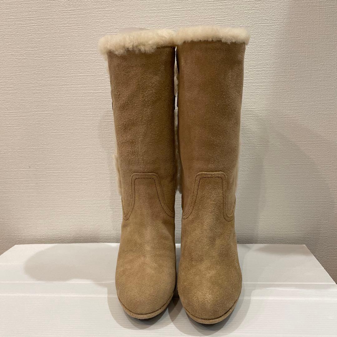 【未使用品】DIANA ダイアナ ファー付スエードブーツ ベージュ 21.5cm