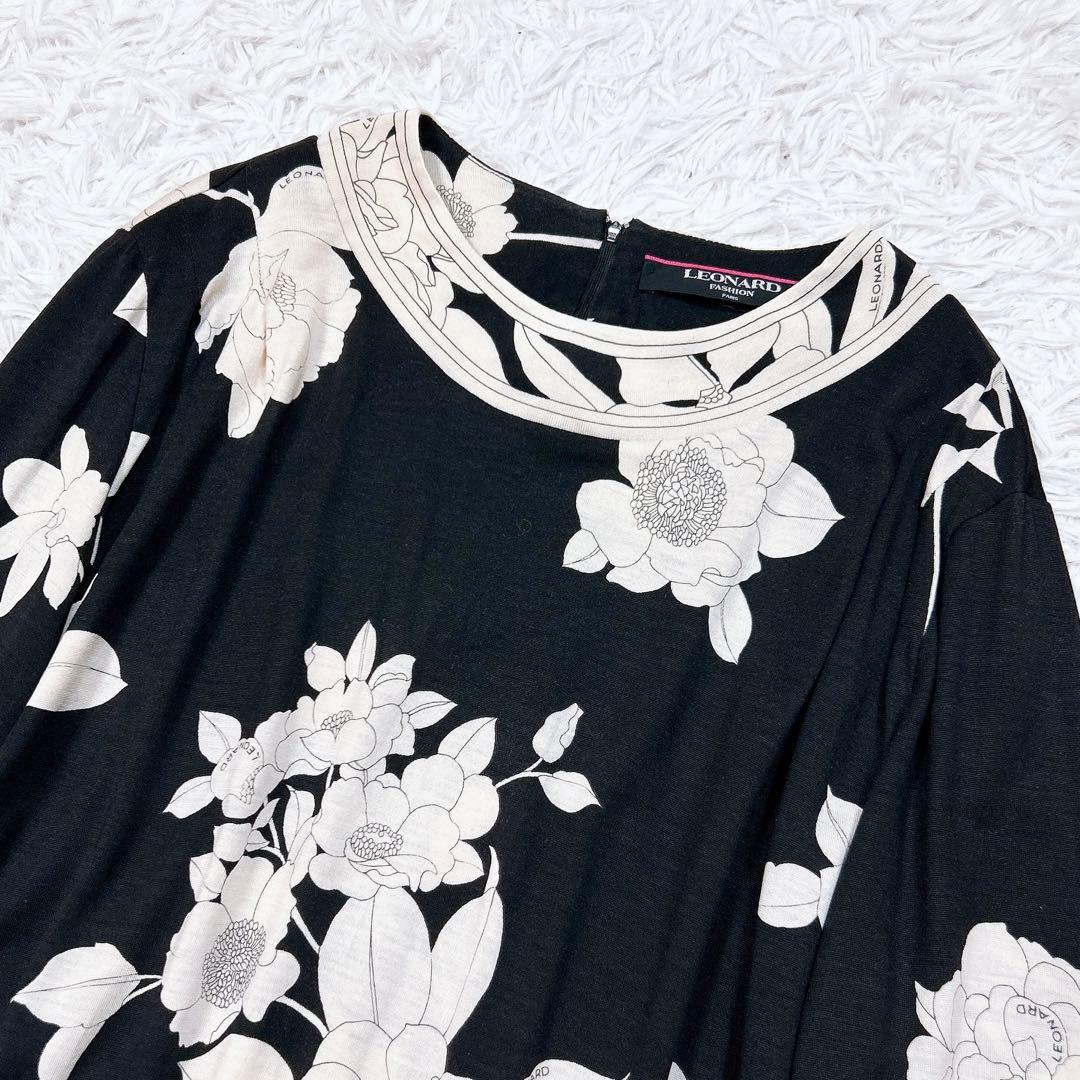 美品 LEONARD レオナール 長袖 花柄 ブラウス カットソー トップス L