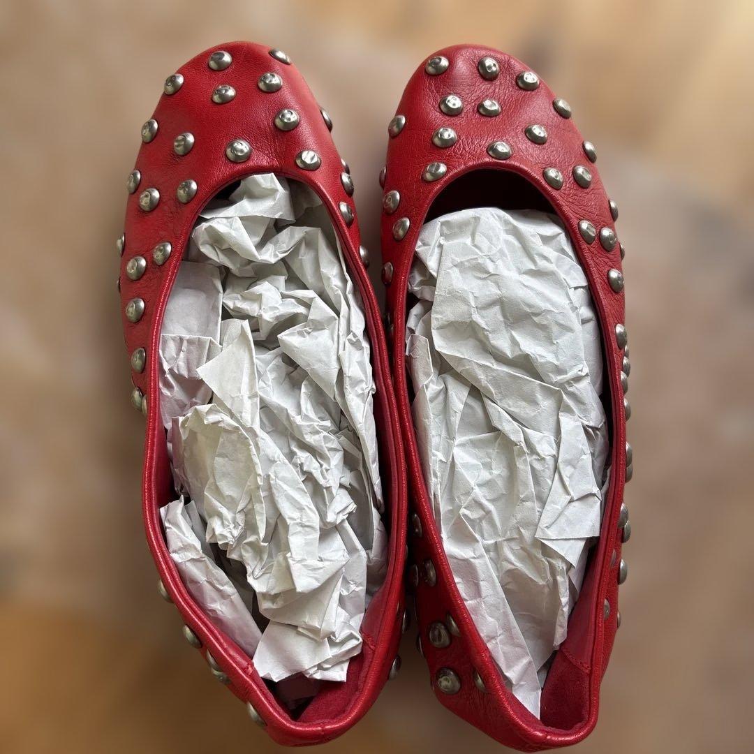 Gimaguas ギマガス バレリーナシューズ 赤 レザー スタッズ 37