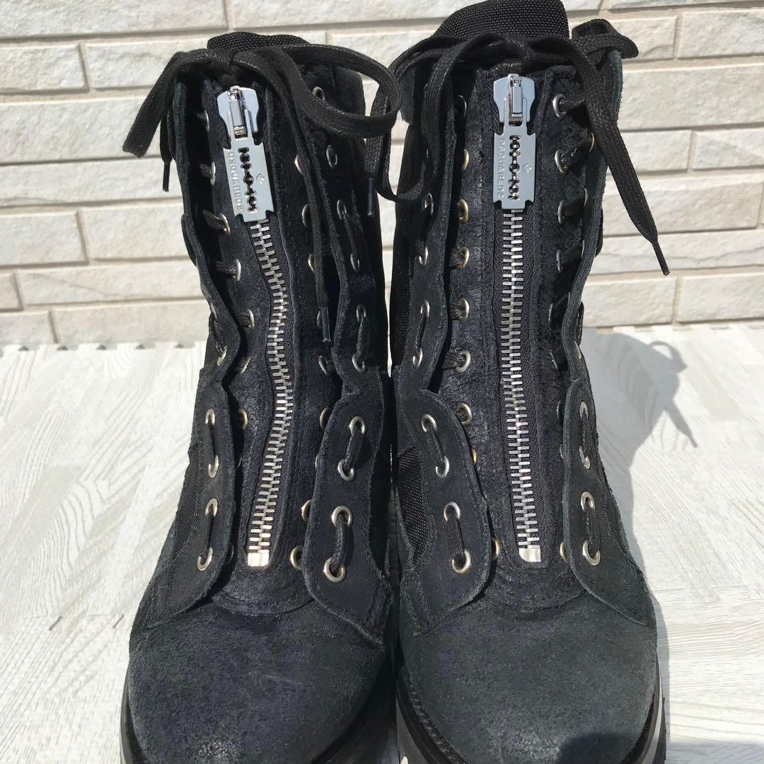 ディースクエアード ブーツ 黒 40 コンバット フロントジップ