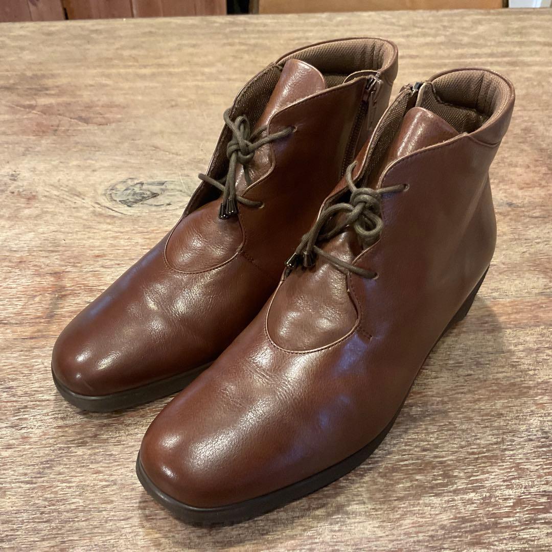 美品！アシックス ペダラ サイドジップ ブーツ 23.5cm 茶 ブラウン