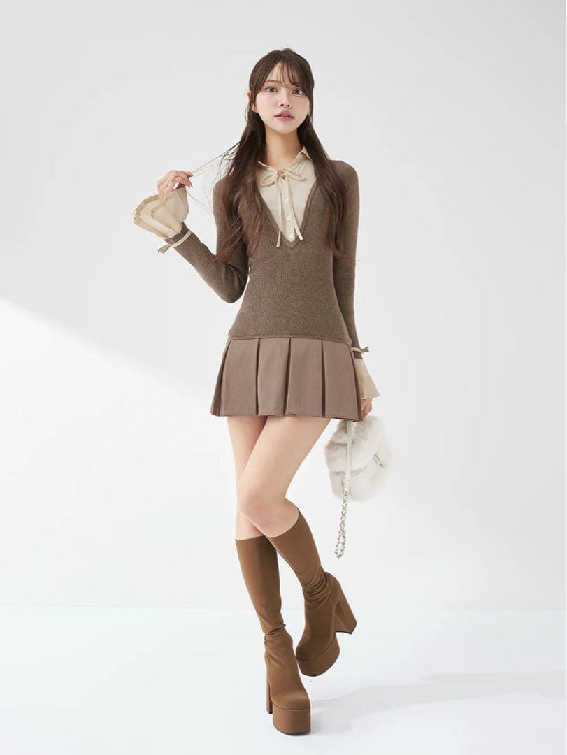 Darich シャツドッキングプリーツミニワンピースモカ MOC FREE - メルカリ