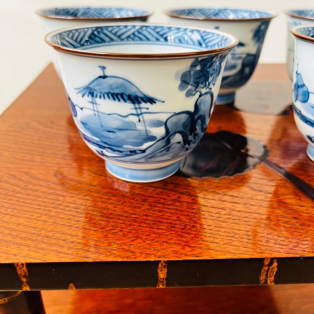 有田焼 染付 山水図 煎茶碗 5客揃 共箱付き 茶器セット - メルカリ