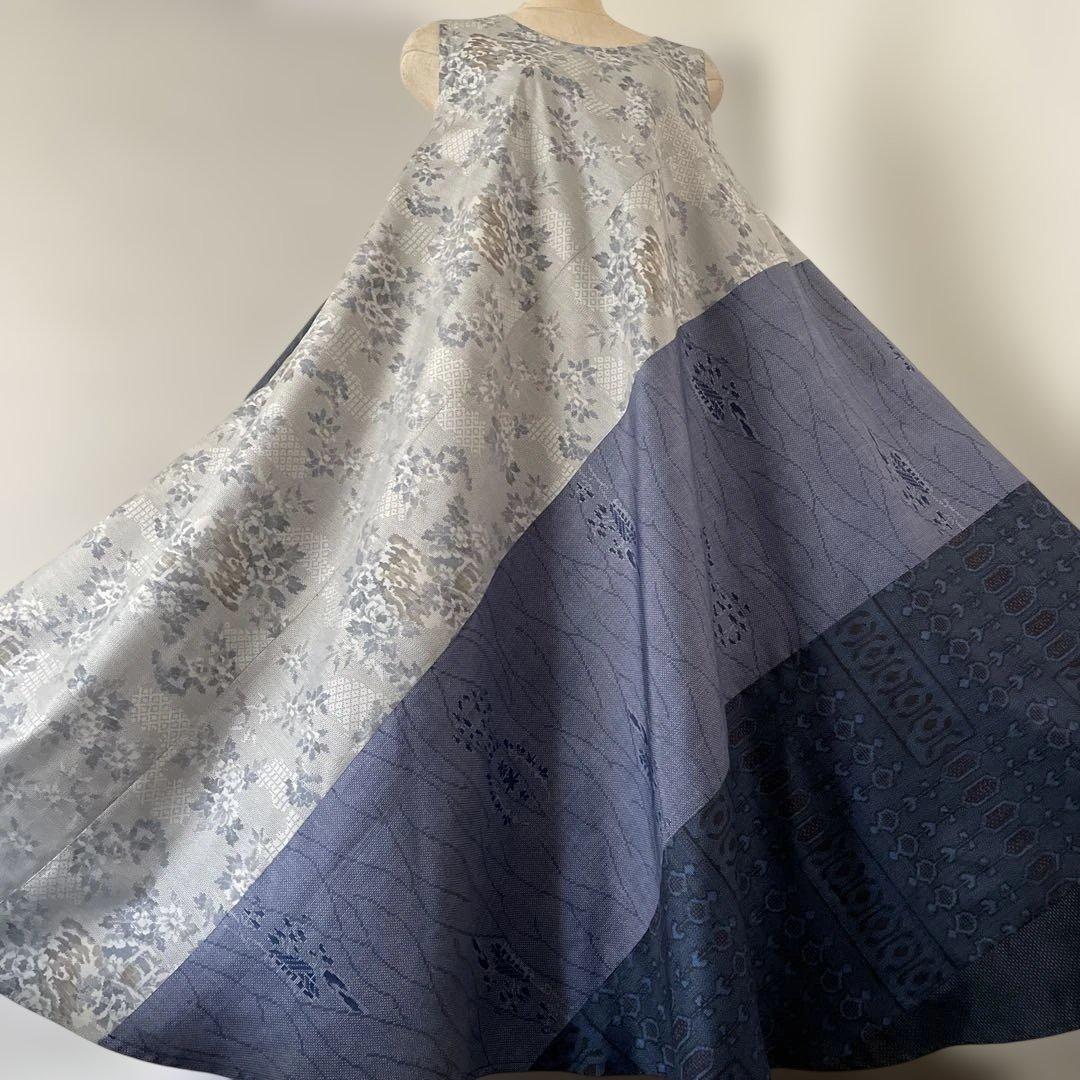 着物ワンピーステントラインマキシ丈《17》大島紬(証紙付きや7マルキ含む)等