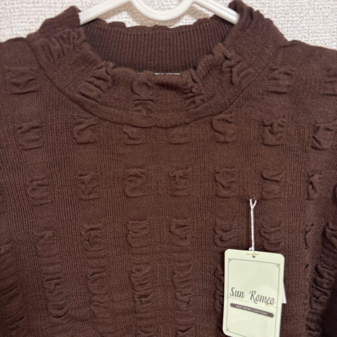no.1696 新品 ミセス ブラウンハイネックデザインニット - メルカリ