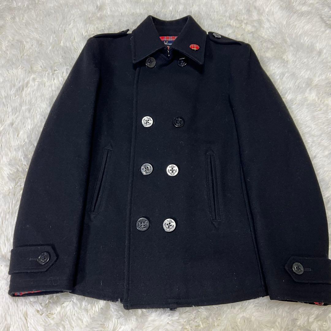 大きめ 美品✨️フレッドペリー Pコート 裏地 総柄 チェック XLダーク