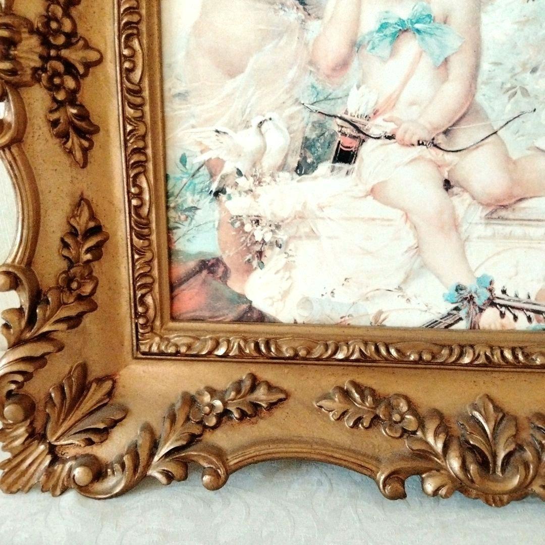 エンジェル絵画 天使の絵 ゴールドフレーム 金色アンティーク額縁 海外