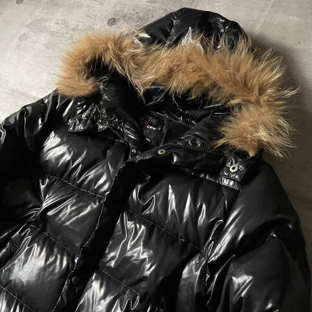 y2k ファー付き ダウンジャケット 平成ギャル男 光沢 ダブルジップ